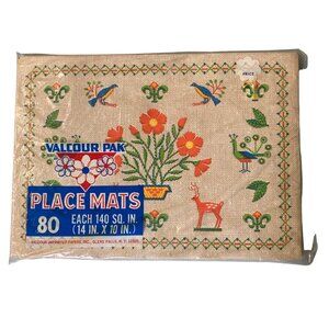 Vintage 80 Paper Placemats 10" x 14" Tan Birds Flowers Deer Disposable